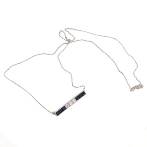 ANTIQUE SAPPHIRE AND DIAMOND PLATINUM BAR NECKLACE