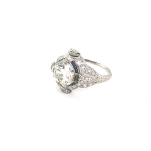 EDWARDIAN 2.06 CARAT DIAMOND SAPPHIRE AND PLATINUM FILIGREE RING