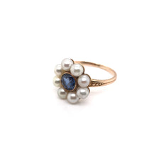 MID CENTURY PEARL AND SYNTHETIC SAPPHIRE RING