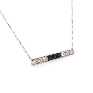 ANTIQUE DIAMOND AND SAPPHIRE PLATINUM BAR NECKLACE