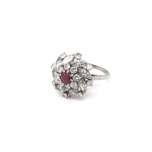 RETRO RUBY AND DIAMOND CLUSTER RING