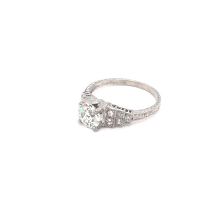 MID CENTURY 1.12 CARAT DIAMOND AND PLATINUM RING