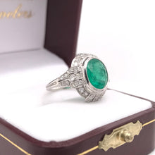 ART DECO 2.5 CARAT EMERALD DIAMOND AND PLATINUM RING