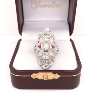 ART DECO DIAMOND AND RUBY DINNER RING