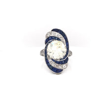 ART DECO 3.15 CARAT DIAMOND AND SAPPHIRE PLATINUM RING