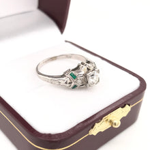 0.50 CARAT ART DECO DIAMOND AND EMERALD RING