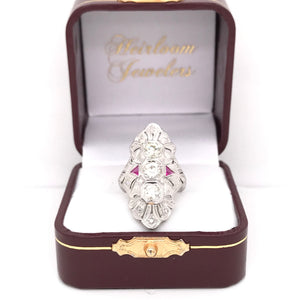 ART DECO DIAMOND AND RUBY DINNER RING