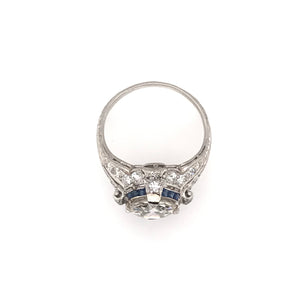 EDWARDIAN 2.06 CARAT DIAMOND SAPPHIRE AND PLATINUM FILIGREE RING