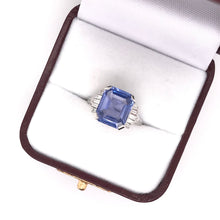 ART DECO 5.63 CARAT CEYLON SAPPHIRE AND DIAMOND PLATINUM RING
