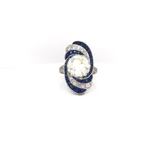 ART DECO 3.15 CARAT DIAMOND AND SAPPHIRE PLATINUM RING