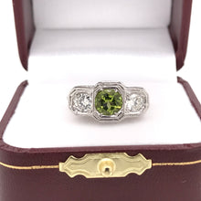 ART DECO PERIDOT AND DIAMOND FILIGREE RING
