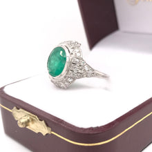 ART DECO 2.5 CARAT EMERALD DIAMOND AND PLATINUM RING