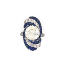 ART DECO 3.15 CARAT DIAMOND AND SAPPHIRE PLATINUM RING