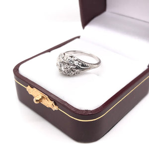 ART DECO 0.45 CARAT DIAMOND AND FLORAL FILIGREE RING