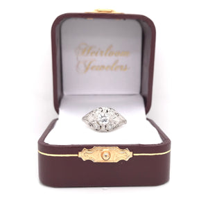 ART DECO 0.45 CARAT DIAMOND AND FLORAL FILIGREE RING