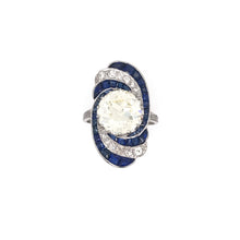 ART DECO 3.15 CARAT DIAMOND AND SAPPHIRE PLATINUM RING