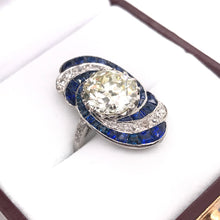 ART DECO 3.15 CARAT DIAMOND AND SAPPHIRE PLATINUM RING