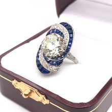 ART DECO 3.15 CARAT DIAMOND AND SAPPHIRE PLATINUM RING