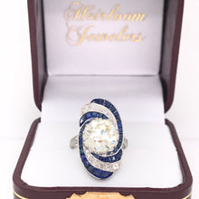 ART DECO 3.15 CARAT DIAMOND AND SAPPHIRE PLATINUM RING