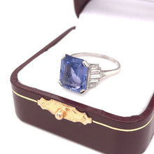 ART DECO 5.63 CARAT CEYLON SAPPHIRE AND DIAMOND PLATINUM RING