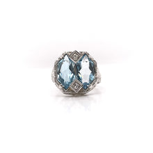 ART DECO CUSTOM CUT AQUAMARINE FILIGREE RING