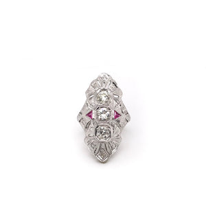 ART DECO DIAMOND AND RUBY DINNER RING
