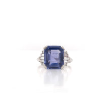 ART DECO 5.63 CARAT CEYLON SAPPHIRE AND DIAMOND PLATINUM RING