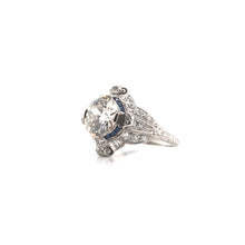 EDWARDIAN 2.06 CARAT DIAMOND SAPPHIRE AND PLATINUM FILIGREE RING