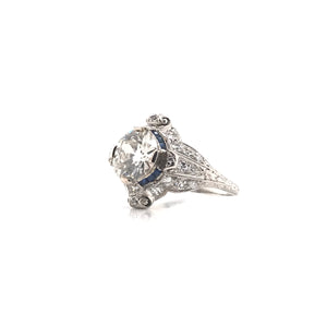 EDWARDIAN 2.06 CARAT DIAMOND SAPPHIRE AND PLATINUM FILIGREE RING