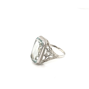 ART DECO AQUAMARINE FILIGREE RING