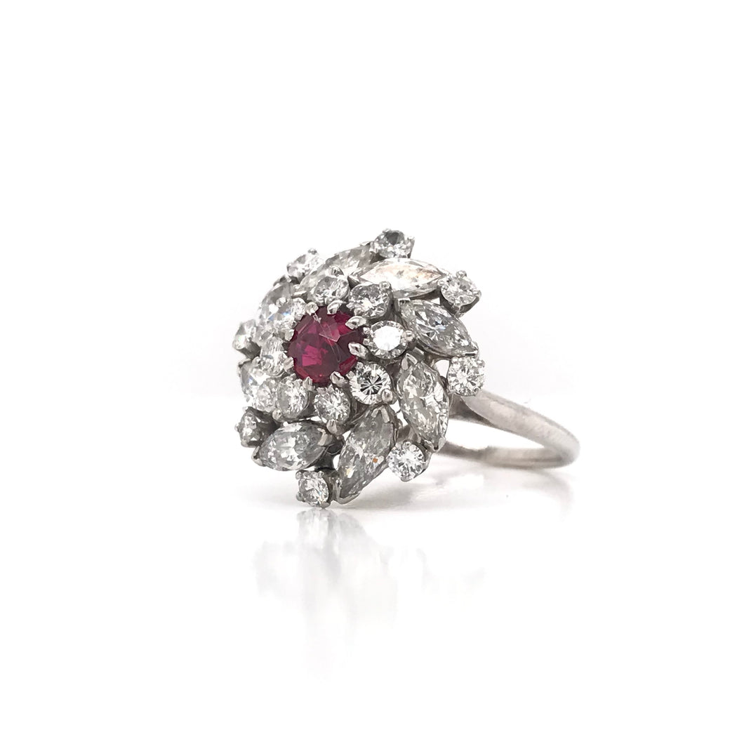 RETRO RUBY AND DIAMOND CLUSTER RING