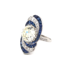 ART DECO 3.15 CARAT DIAMOND AND SAPPHIRE PLATINUM RING