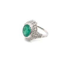 ART DECO 2.5 CARAT EMERALD DIAMOND AND PLATINUM RING