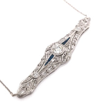 ANTIQUE 0.65 CARAT DIAMOND SAPPHIRE AND PLATINUM FILIGREE NECKLACE