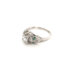 0.50 CARAT ART DECO DIAMOND AND EMERALD RING