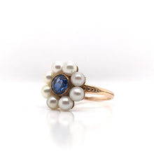 MID CENTURY PEARL AND SYNTHETIC SAPPHIRE RING