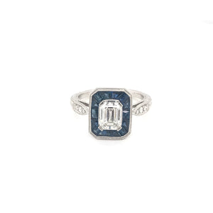 ANTIQUE STYLE 1.12 CARAT DIAMOND SAPPHIRE AND PLATINUM RING