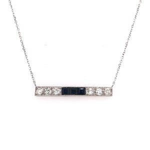 ANTIQUE DIAMOND AND SAPPHIRE PLATINUM BAR NECKLACE