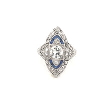 ART DECO 1 CARAT DTW DIAMOND AND SAPPHIRE PLATINUM RING