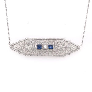 ART DECO SAPPHIRE DIAMOND AND FILIGREE NECKLACE
