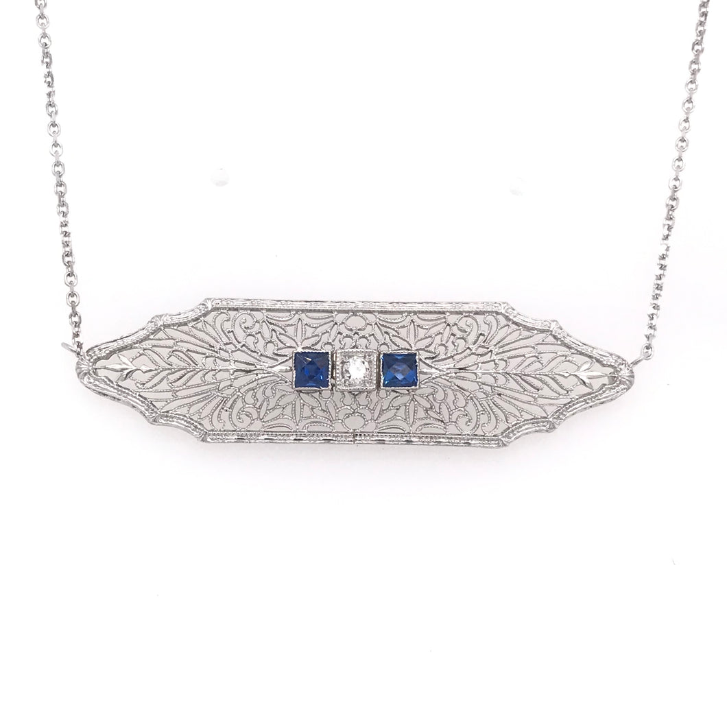 ART DECO SAPPHIRE DIAMOND AND FILIGREE NECKLACE