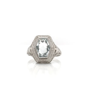 ANTIQUE AQUAMARINE FILIGREE RING