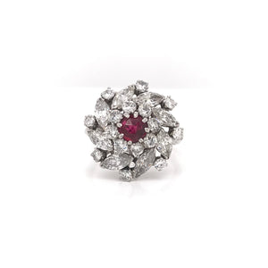 RETRO RUBY AND DIAMOND CLUSTER RING