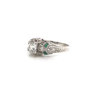 0.50 CARAT ART DECO DIAMOND AND EMERALD RING