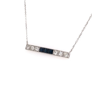 ANTIQUE DIAMOND AND SAPPHIRE PLATINUM BAR NECKLACE