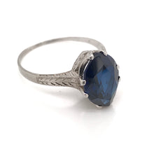 SYNTHETIC SAPPHIRE IN EDWARDIAN SETTING RING