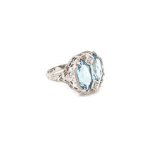 ART DECO CUSTOM CUT AQUAMARINE FILIGREE RING