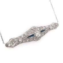 ANTIQUE 0.65 CARAT DIAMOND SAPPHIRE AND PLATINUM FILIGREE NECKLACE