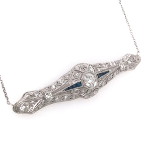 ANTIQUE 0.65 CARAT DIAMOND SAPPHIRE AND PLATINUM FILIGREE NECKLACE