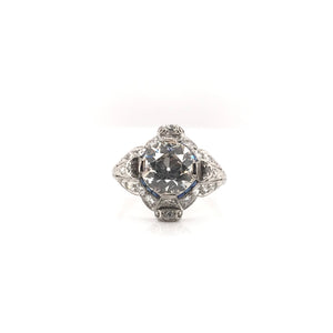 EDWARDIAN 2.06 CARAT DIAMOND SAPPHIRE AND PLATINUM FILIGREE RING